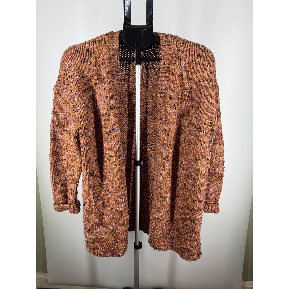 J. Jill Womens‎ Medium Marled Knit Open Front Cardigan Rust Orange Purple Chunky